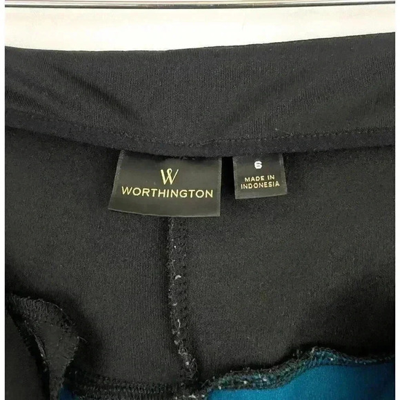 Worthington Pencil Skirt Sz 6 Stretch Blue Black Pattern Front Zipper - Picture 3 of 8